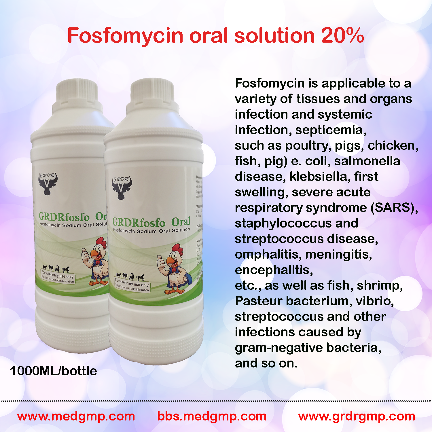 Veterinary medicine Fosfomycin oral solution 20% 1L 